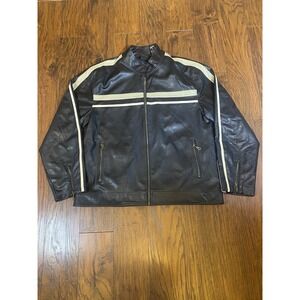 Point Zero Collection Large Vegan Faux Brown Biker Style Men Leather Jacket